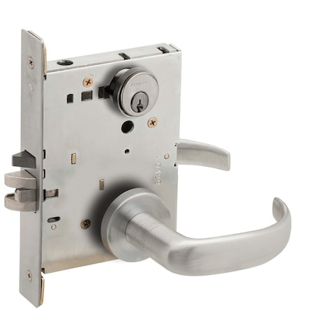 Schlage Grade 1 Entrance Office Mortise Lock, Conventional Cylinder, S123 Keyway, 17 Lever, A Rose, Satin St L9050P 17A 630